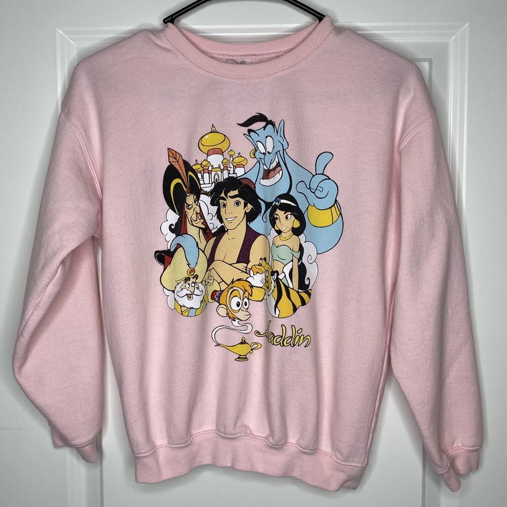 Disney Aladdin Characters Pink Long Sleeve Sweater Girls Size 9/10